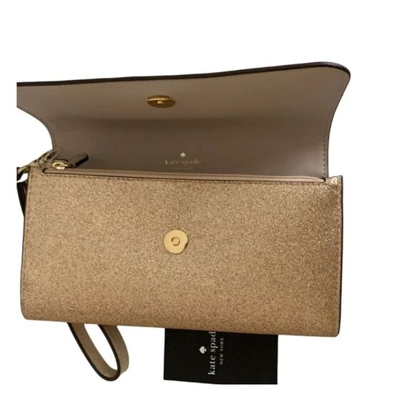 Kate Spade Gold Tone Glitter Glimmer Flap Wristlet Wallet NEW - Picture 6 of 9